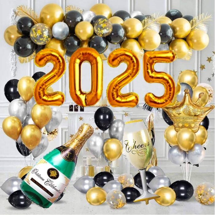 Black and Golden Happy New Year 2025 Foil Balloon