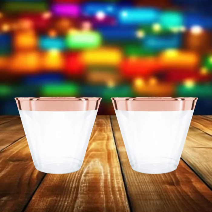 Rose Gold Rimmed Clear Drinking Glasses – 10PC