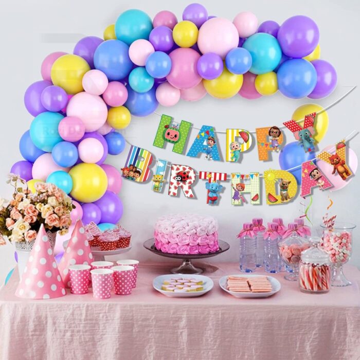 coco melon birthday decoration items with multicolor balloons original