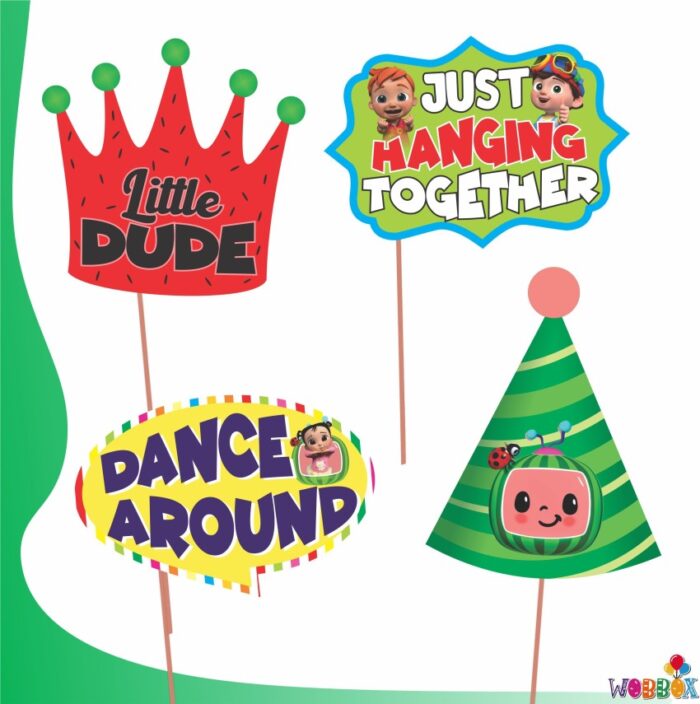 happy birthday cocomelon theme photo booth party props green red original imagrg4mqwfsesfq