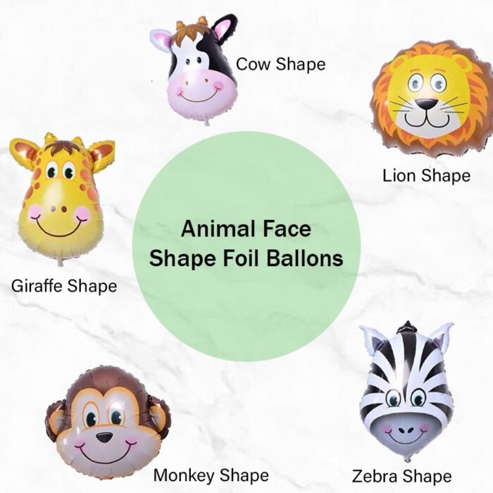 jungle theme party decoration items for kids birthday pack of 29 pcs bunting frill curtain animal face foil balloons decorating items for birthday party