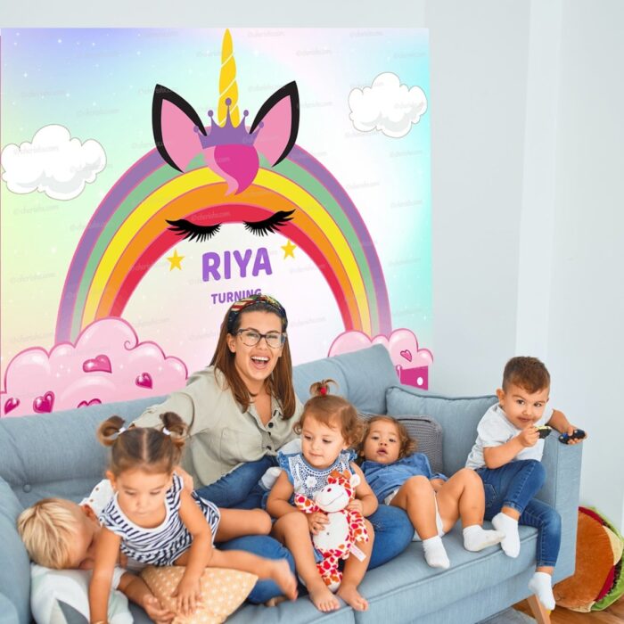 unicorn theme personalized backdrop for kids birthday flex banner